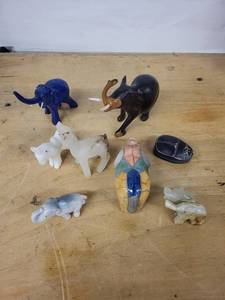 Assorted African Soapstone Animal Figurines & Glass Crystal Fish Paperweights