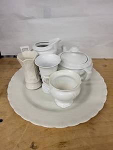 Rosenthal Classic Germany & Belleek Ireland White Porcelain Centerpiece on Charger Plate