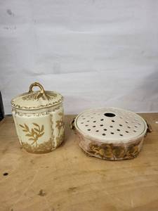 D&C France Porcelain Lidded Canister & Floral Perforated Serving Dish - 2-Piece Set