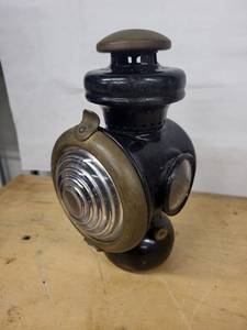 Antique Kerosene Lantern - Black Enamel with Brass Reflector & Bakelite Top