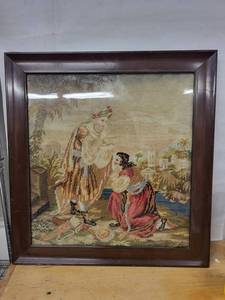 Framed Vintage Needlepoint Tapestry - Two Women in Colonial Dress