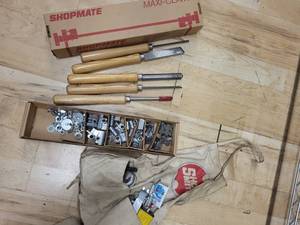 ShopSmith 4-Pc Wood-Handle Chisel Set & ShopMate Maxi-Clamp Kit in Plastic Bin