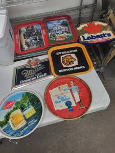 Beer Sign & Tray Collection (Lot of 7) Grain Belt, Pabst, Miller, Coca-Cola, Labatts, Everards