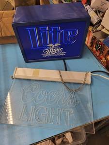 Miller Lite Neon Beer Sign (Blue) & Coors Light Sign - Vintage Advertising