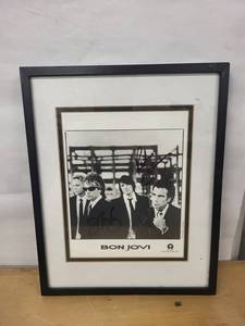Bon Jovi Signed Photo Framed Print - Black & White Band Portrait with Autographs