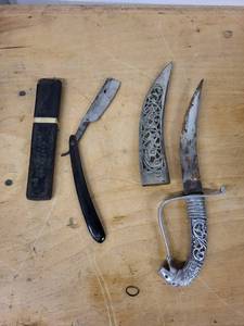 Antique Ornate Curved Dagger with Filigree Silver Grip & Openwork Scabbard