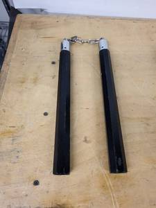 Nunchaku - Black Hexagonal Handles with Chrome Caps & Short Chain