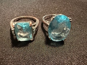 Pair of Blue Stone Rings Silver Tone One Marked 925 Size 8 See Photos