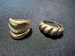 Vintage Sterling Silver Ring Lot 2 Gold Tone Sculptural Size 8