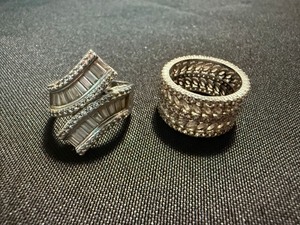 Silver Tone Rhinestone Fashion Rings Wide Band & Bypass Lot 2 Good