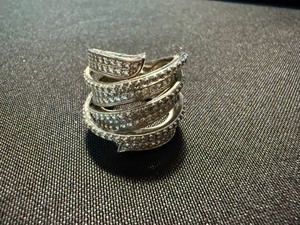 Silver Tone Pave Clear Stone Wrap Statement Ring Size 10 Good