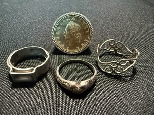 Mixed Fashion Ring Lot 4 Pc Italian Coin Ring Heart Band Openwork