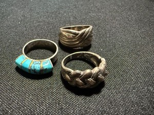 Vintage Sterling Silver Ring Lot 3 Pc Turquoise Inlay Braided Band