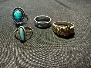 4 Pc Ring Lot Sterling Silver 925 Turquoise Abalone Inlay Mixed Sizes