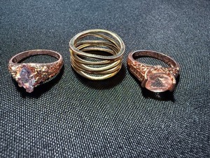 3 Pc Ring Lot S925 Pink Stone Sterling & Gold Tone Fashion Rings