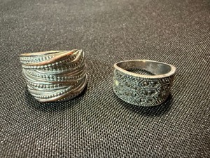 Sterling Silver Ring Lot 2 Wide Band Marcasite Style Size 7 See Photos