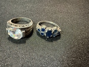 Sterling Silver Ring Lot .925 Clear Solitaire & Blue Stone Cluster