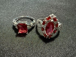 Red Stone Ring Lot 2 Pc Silver Tone 925 Marked Sterling One See Photos