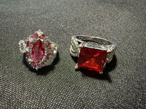 Silver Tone Statement Ring Lot Red Pink Rhinestone Cocktail Jewelry