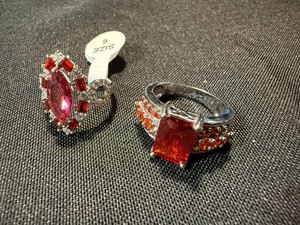 Lot of 2 Red Pink Statement Fashion Rings Silver Tone Size 6 Plus
