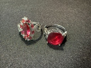 Silver Tone Red Stone Fashion Rings Pair Statement Costume Jewelry