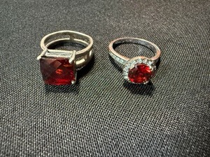 Sterling Silver Red Stone Ring Lot 2 Pc Square Halo Style See Photos