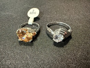 Sterling 925 & Silver Tone Statement Ring Lot Clear Stone Size 6