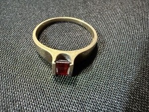 Vintage 10K Yellow Gold Red Stone Ring Modernist Size 13 Good