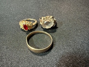 Vintage Costume Ring Lot 3 Gold Tone Red Rhinestone Clear Stone