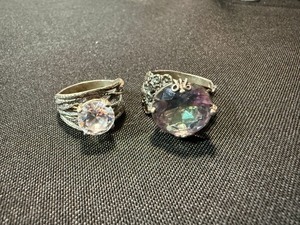 Unbranded Costume Rings Lot 2 Silver Tone Large Stone Statement