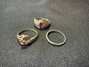 14K 10K Gold Ring Lot 3 Pc Band Red Stone Cluster See Photos