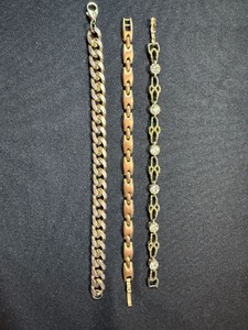 Unbranded Gold Tone Bracelet Lot 3 Pc Curb Link Rhinestone Geometric