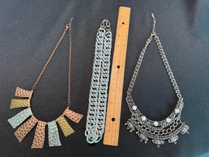 3 Pc Costume Necklace Lot Sugarfix Bib Hammered Chunky Chain