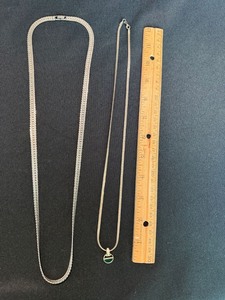 SOUTH Pendant Necklace Set Silver Tone Herringbone Chains 2 Pc