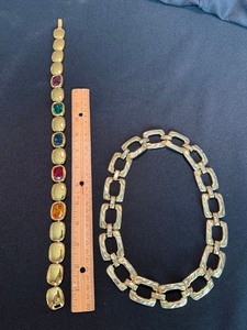 Napier Gold Tone Necklace Bracelet Set Multicolor Bracelet Signed