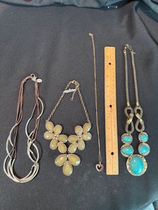 Mixed Fashion Necklace Lot 4pc Statement Bib Pendant Cord Silver Tone