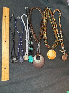 8 Pc Boho Beaded Statement Necklace Lot Wood Stone Shell Style