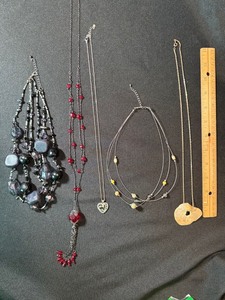 4 Necklaces Mixed Lot w S925 Heart Pendant Sterling & Beaded Styles