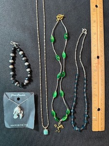 Mixed Costume Jewelry Lot 5 Pc Pewter Pendant Necklaces Bracelet