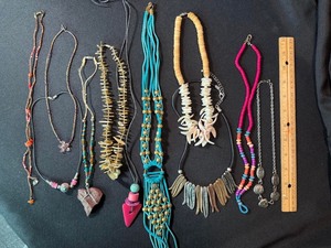 Mixed Costume Jewelry Necklace Lot Boho Tribal Shell Beaded 10 Pc