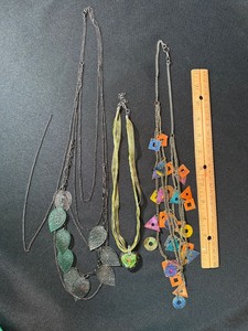 3 Pc Fashion Necklace Lot Leaf Bib Glass Heart Geometric Dangle