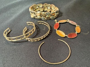 Vintage Costume Bracelet Lot 5 Pc Stretch Cuffs Panel Link Bangle