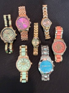 Lot of 7 Geneva Embassy Fashion Quartz Wristwatches As Is