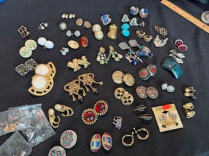 Vintage Costume Jewelry Earrings Lot Clip On Rhinestone Faux Pearl