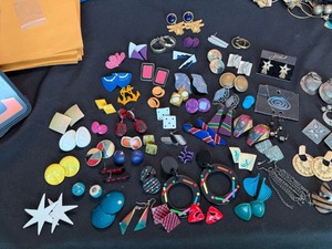 Vintage 80s-90s Costume Earrings Lot -Geometric Statement Mixed Styles
