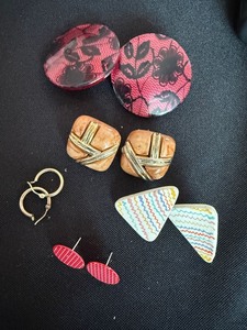 Vintage Costume Earring Lot 5 Pairs Mixed Stud Clip Hoop Styles