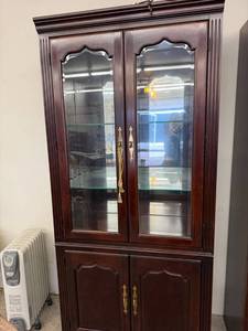 Traditional Lighted Curio Display Cabinet Glass Doors 37x15x78