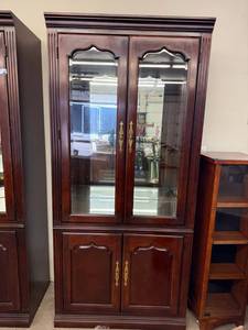 Traditional Lighted Curio Display Cabinet Glass Doors 37x15x78
