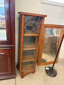 Mission Style Oak Rotating Display Curio Cabinet Glass Front 49in