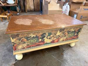 Decorative Wooden Blanket Chest Trunk Rabbit Motif 36in Wide